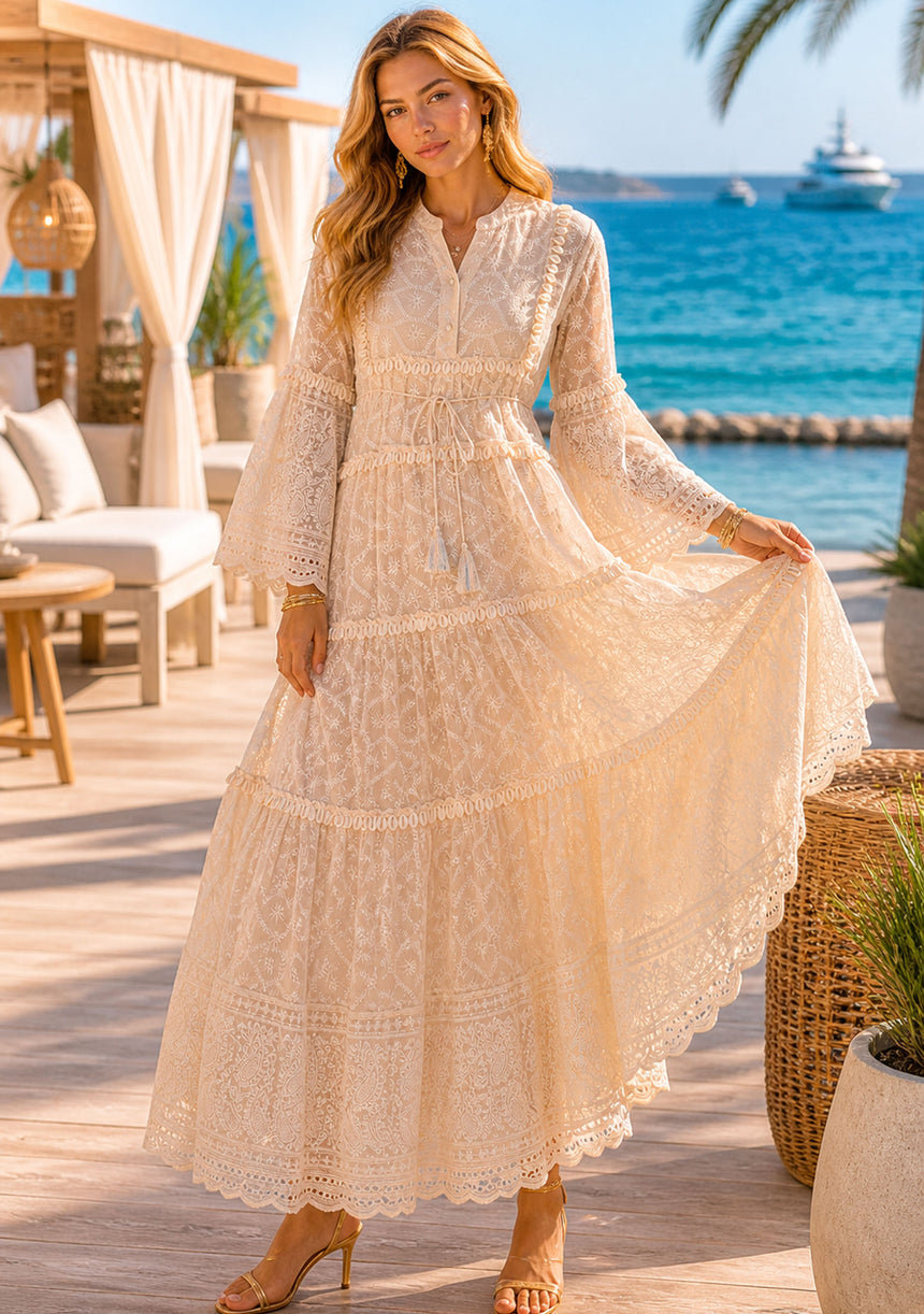 Maxivestido de algodón con cuello en V para mujer - Anika