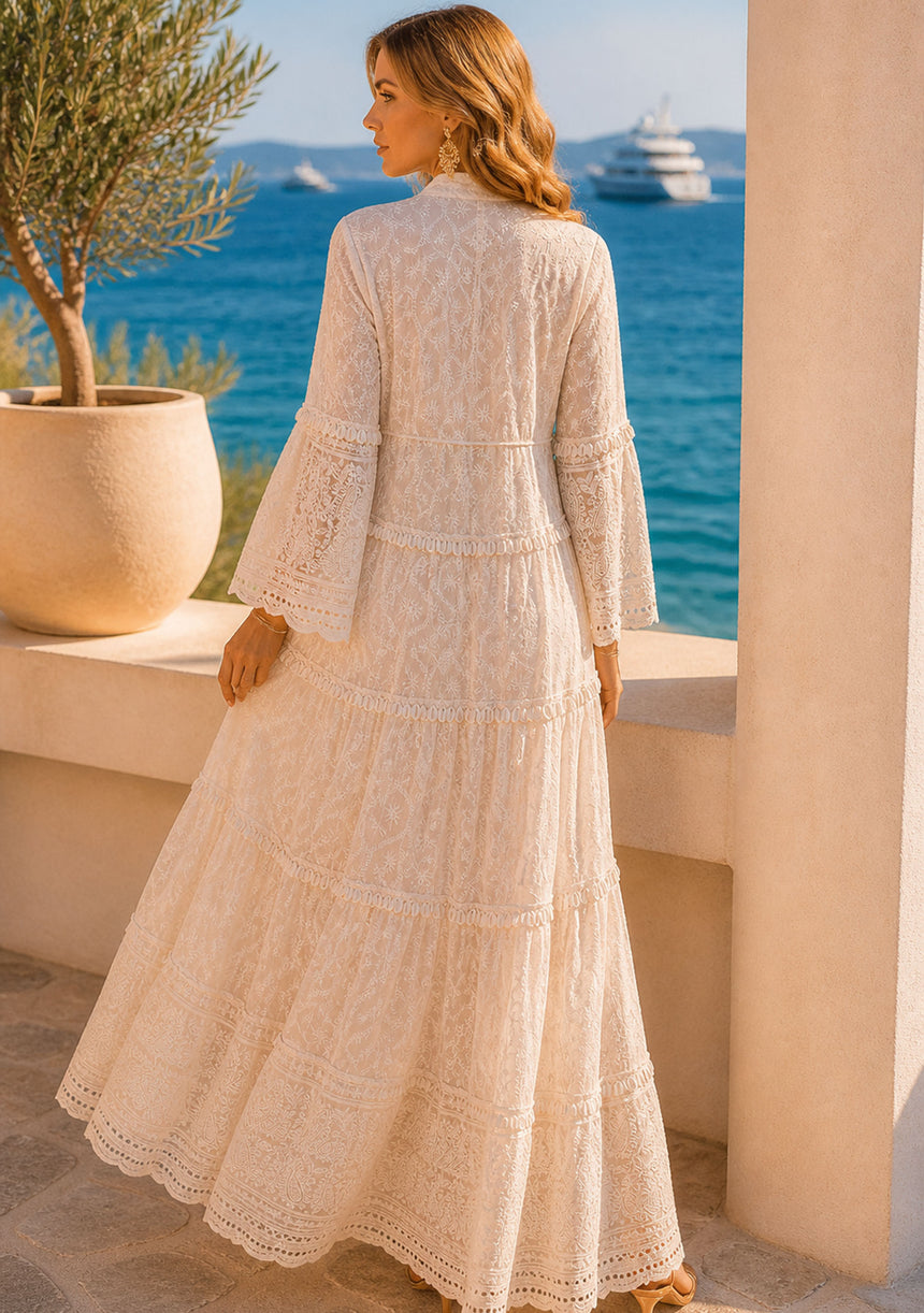 Maxivestido de algodón con cuello en V para mujer - Anika