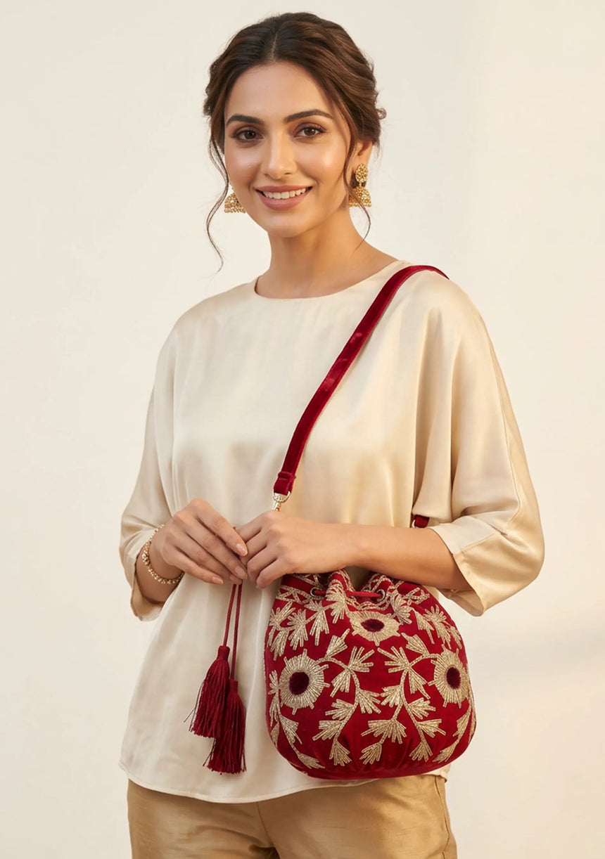 Women's Embroidered Canvas Pottlybag - Areeba