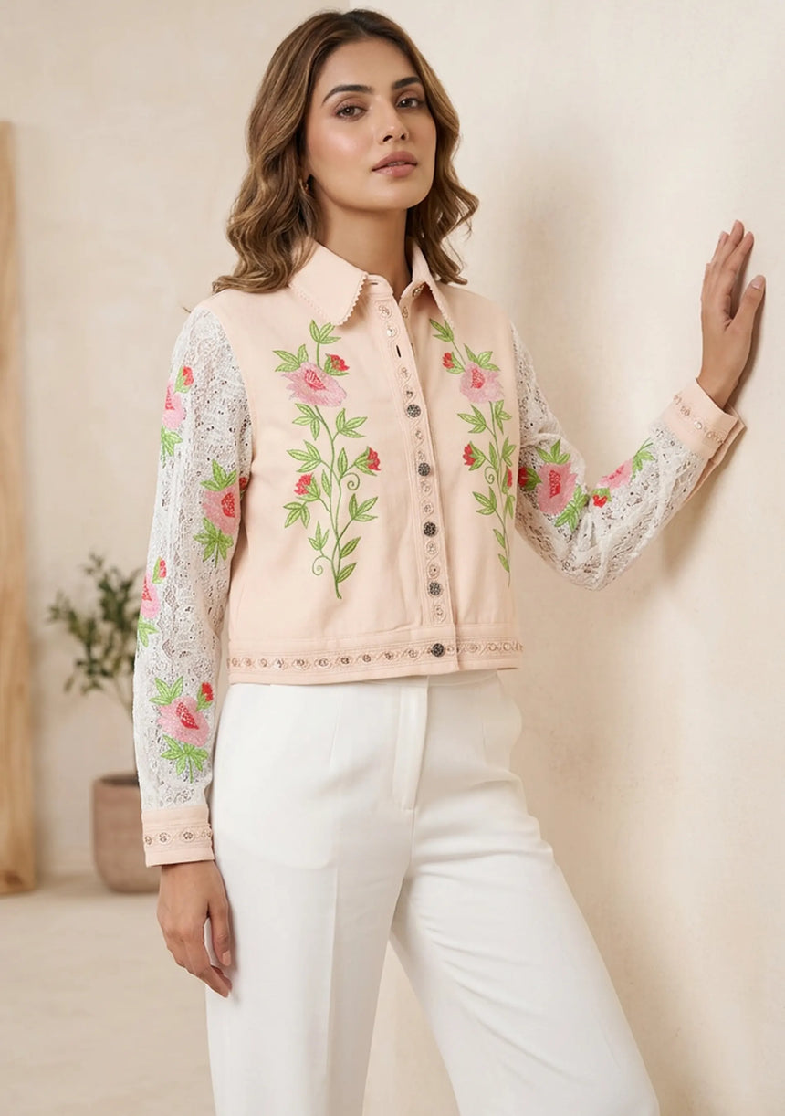 Women's Artisan Hand Embroidery Canvas Jacket - Farida