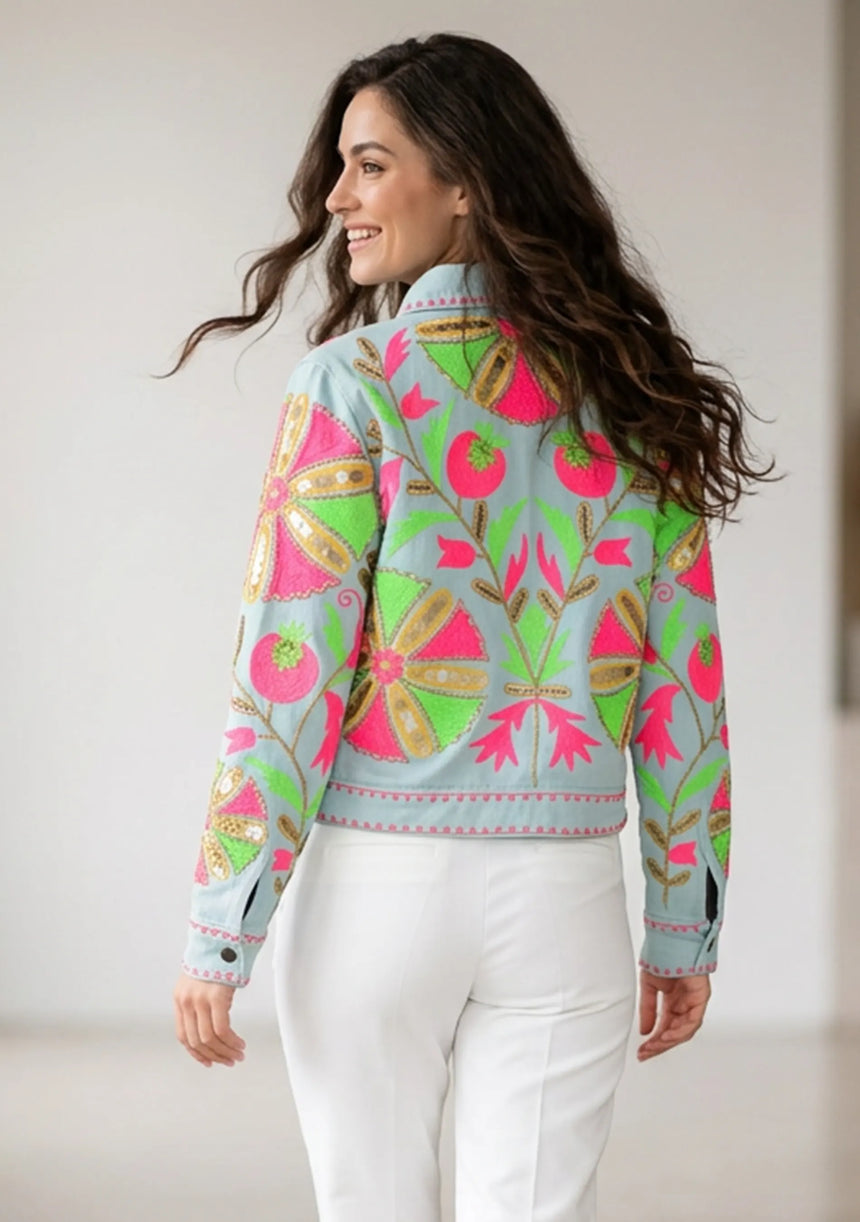 Women's Artisan Hand Embroidery Canvas Jacket - Meliah