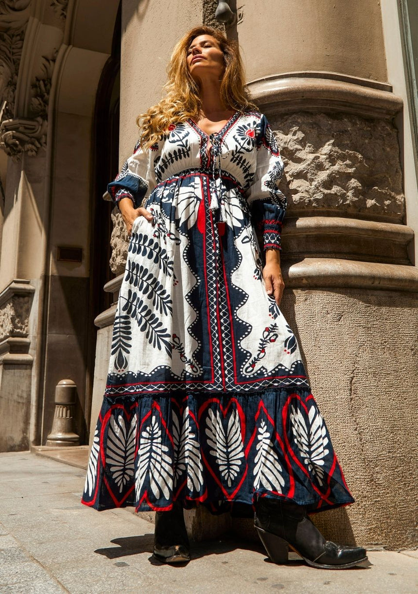Vestido largo ibBan para mujer Nasra | Algodón estampado | Artesanal | Talla única