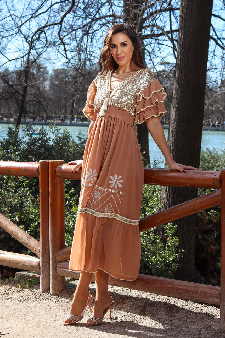 ibBan Premium Georgette Long Dress with Hand Embroidery - Areez Long Dress