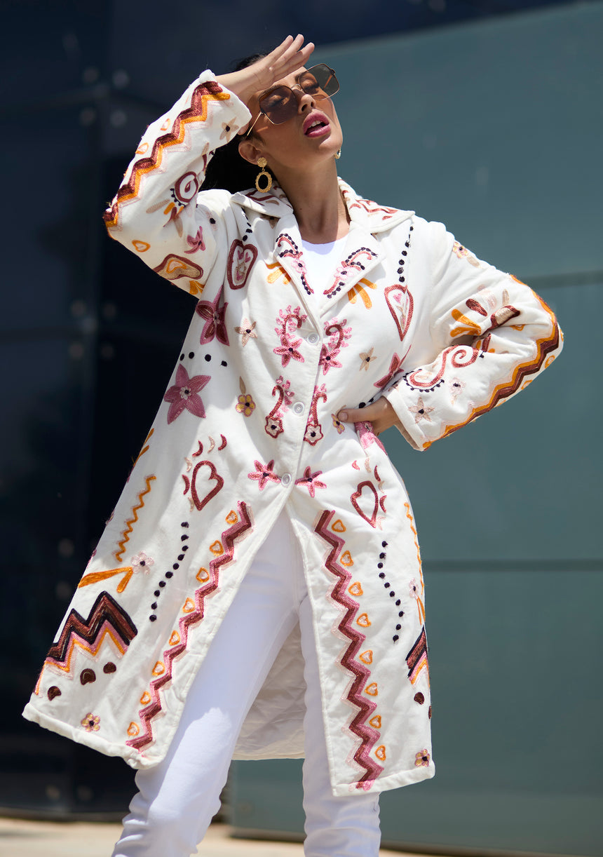 Abrigo boho artesanal Lahia pintado a mano para mujer