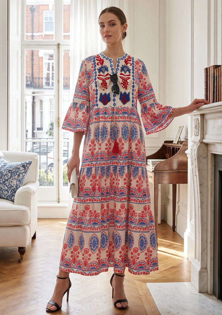 ibBan Cream Multicolour Printed Cotton Long Tunic - Pisley