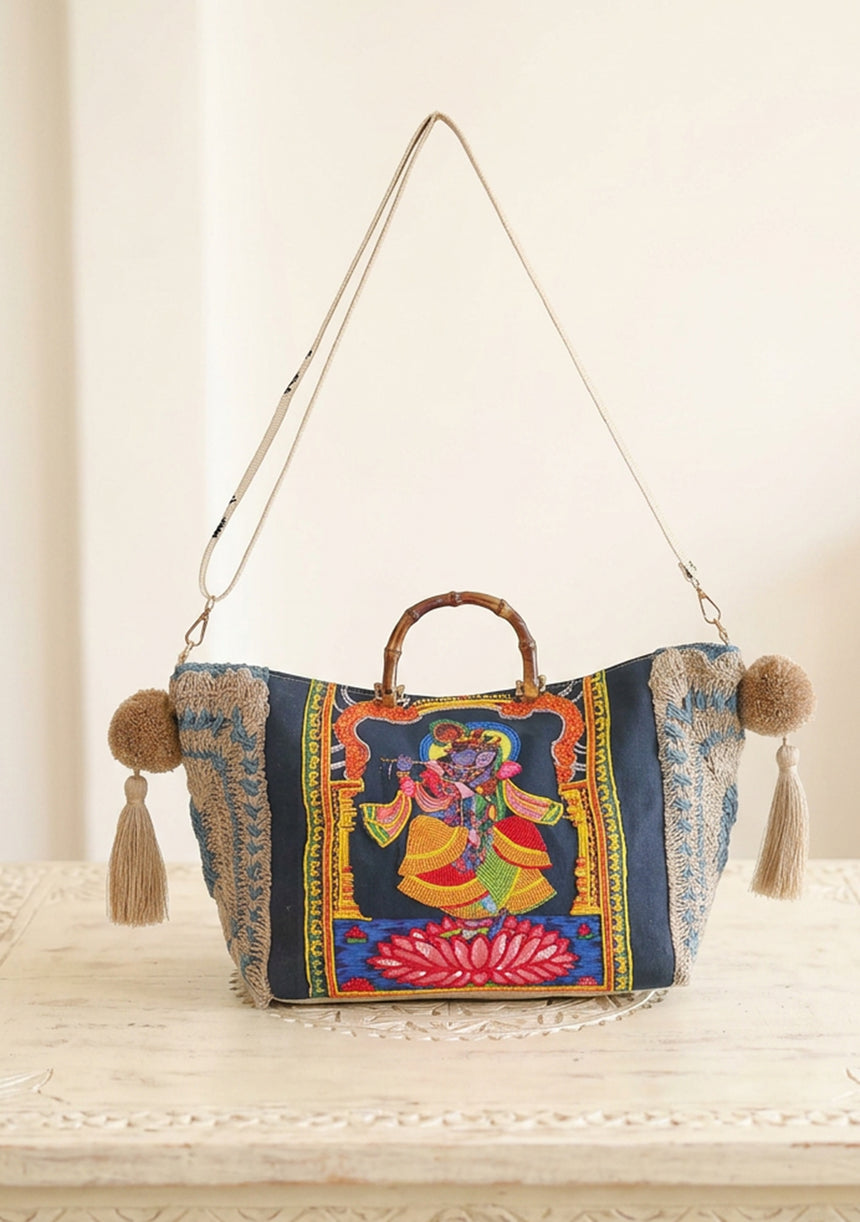 Bolso de lona bordado para mujer - Lila