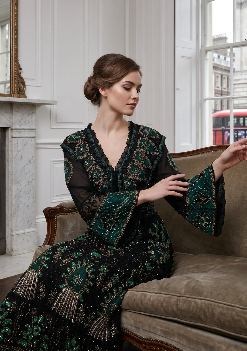 ibBan Luxury Hand Embroidered Long Dress | Designer Dress - Abiba Long Dress