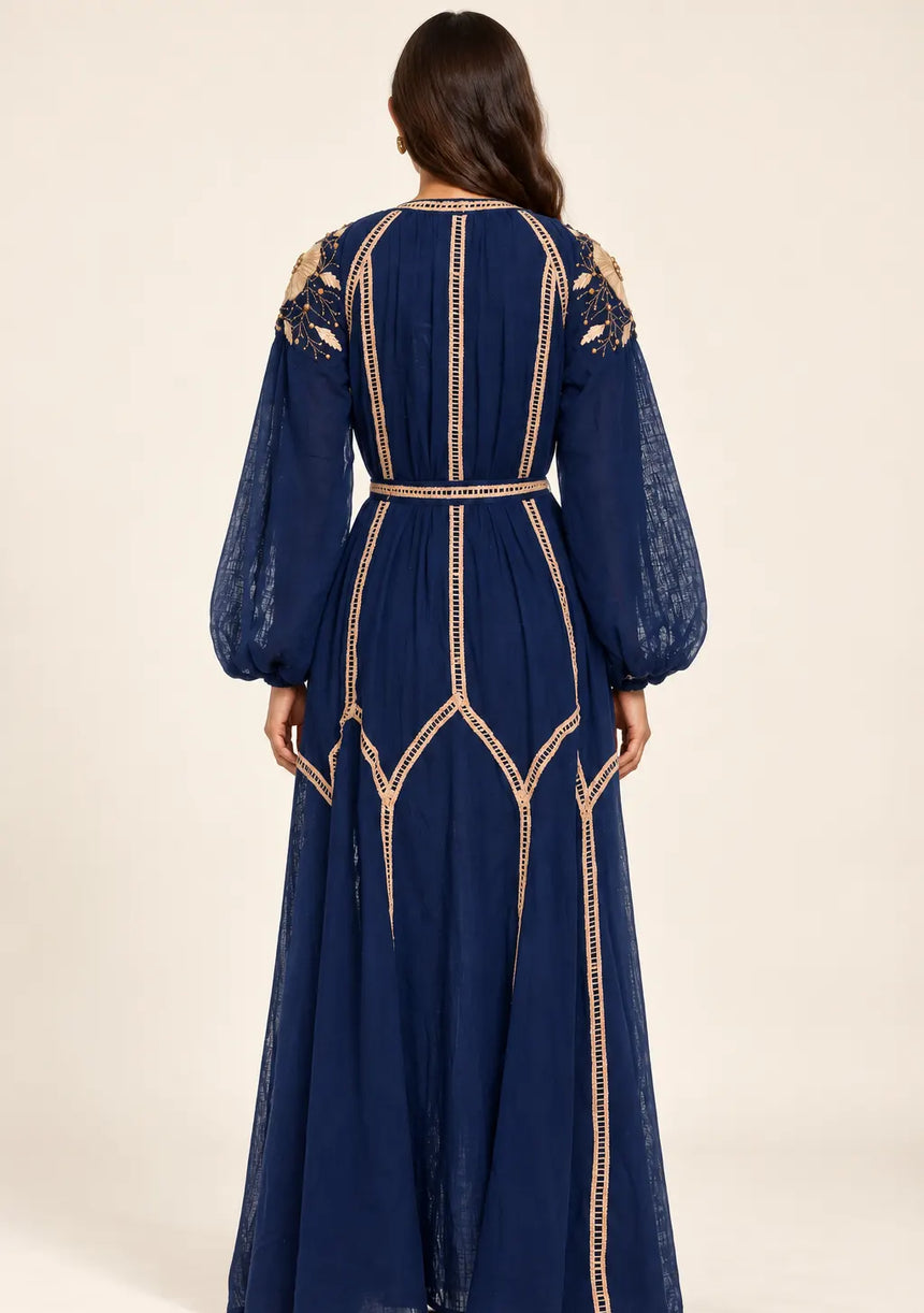 ibBan Floral Embroidered Cotton Long Dress - Johri