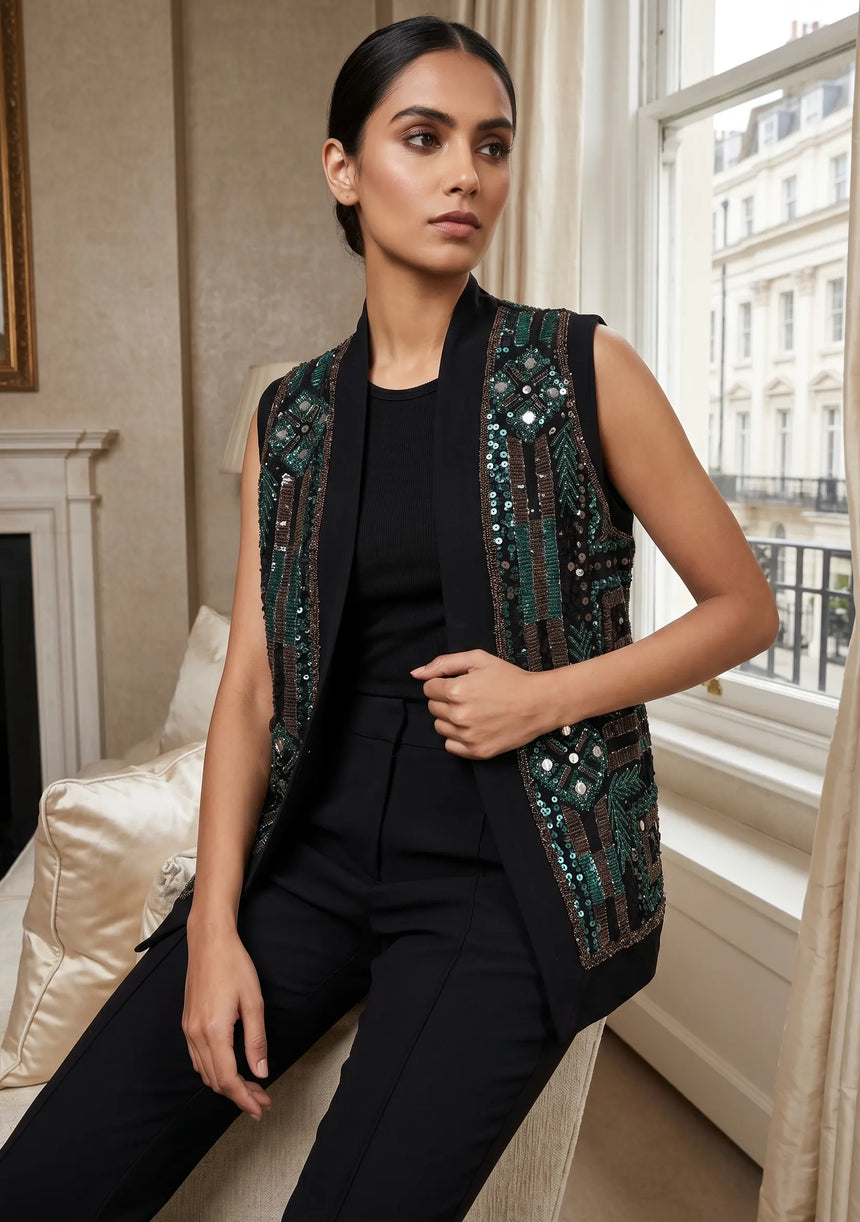 ibBan Women's Hand Embroidered Gilet | Luxury Designer Gilet - Anum