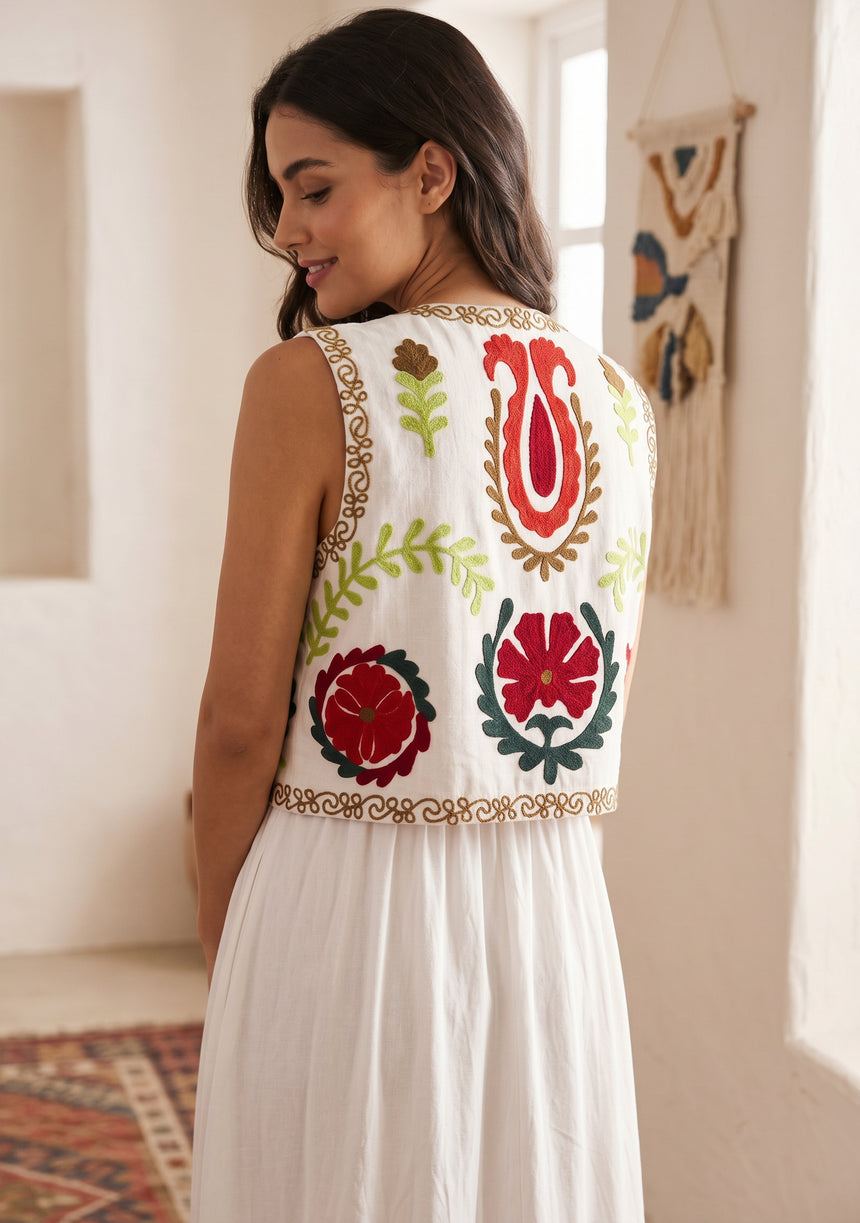 Women's Outing wear Open Front Round Neck Gilet - Ambir