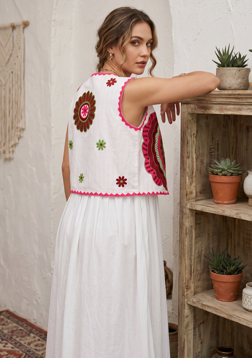 Women's Outing wear Open Front Round Neck Gilet - Sara