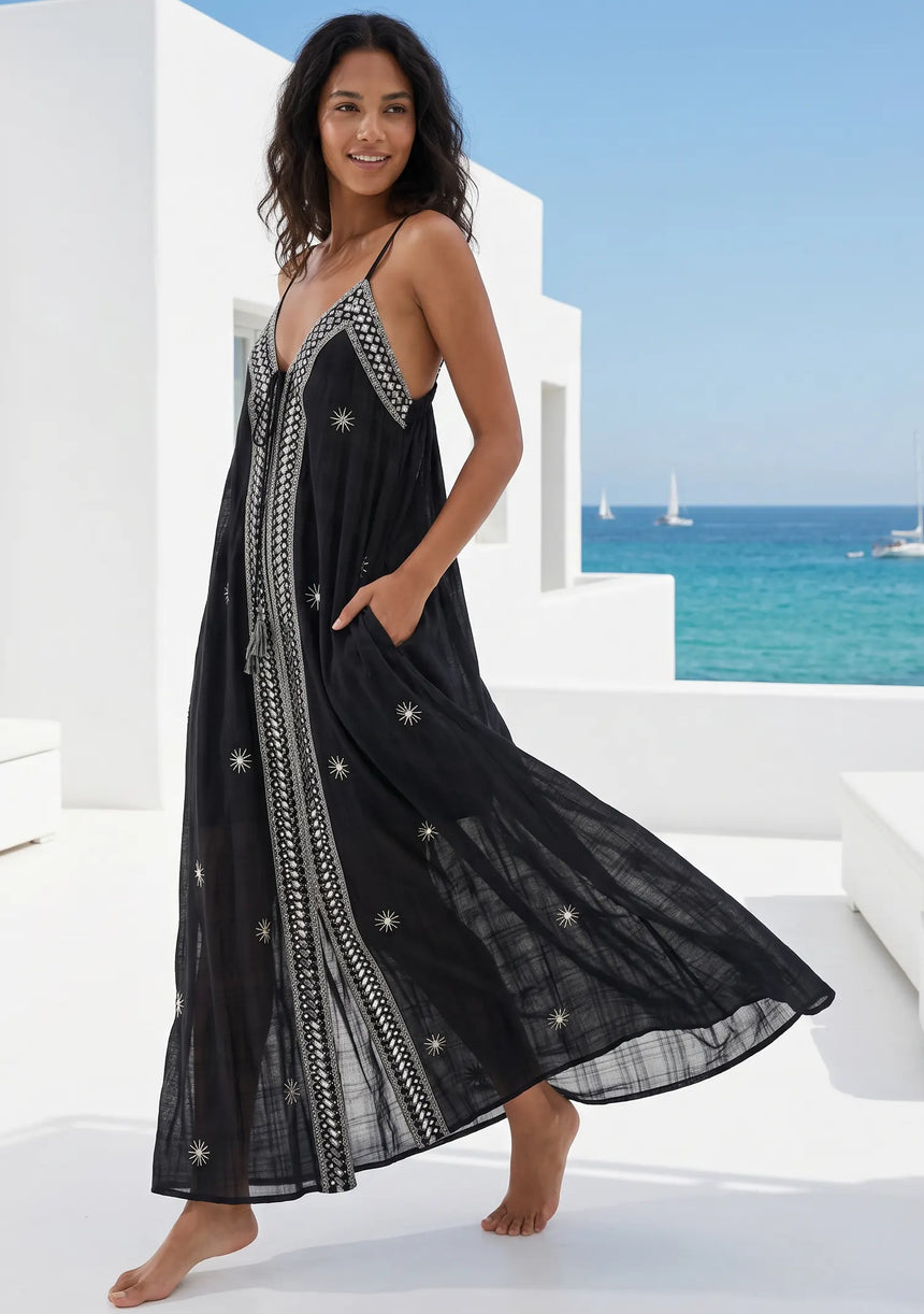 ibBan Premium Cotton Maxi Dress with Hand Embroidery - Rowi