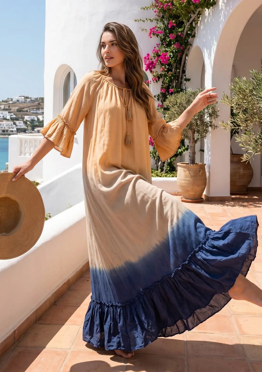 ibBan Tie-Dye Rayon Maxi Dress | Women's Boho Resort Summer Dress -Mania