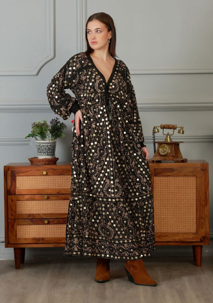 ibBan Vestido Largo Nuria para Mujer | Georgette | Artesanal | Talla Única