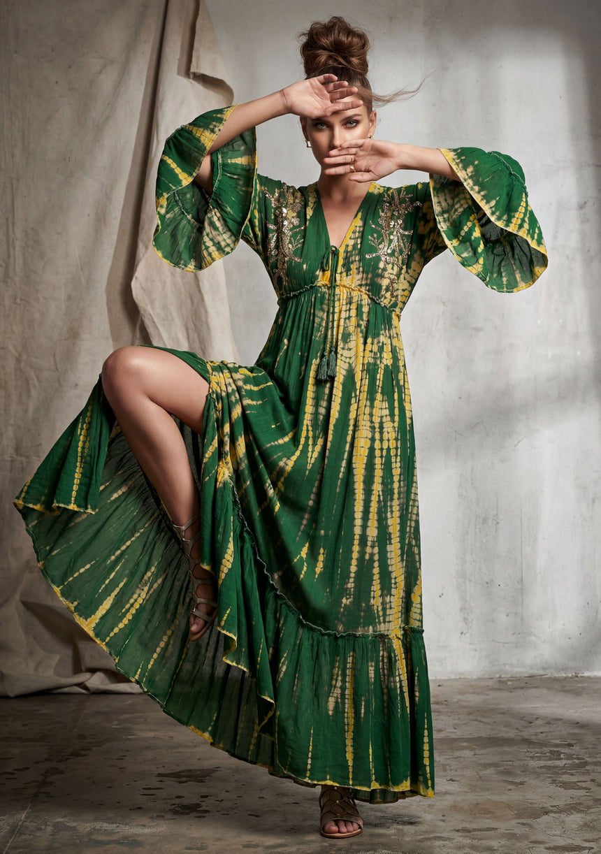 Maxivestido de lino de cuello redondo para mujer - Estilo tubo