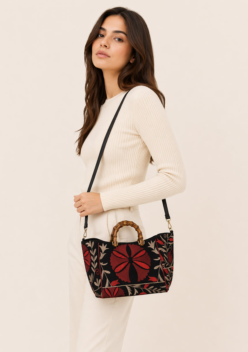 Bolso de mano de lona bordado para mujer - Mona