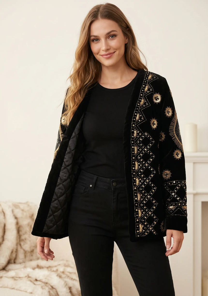 Women's Heavy Embroidered Winter Coat | Luxury Designer Outerwear | ibBan - Alesta