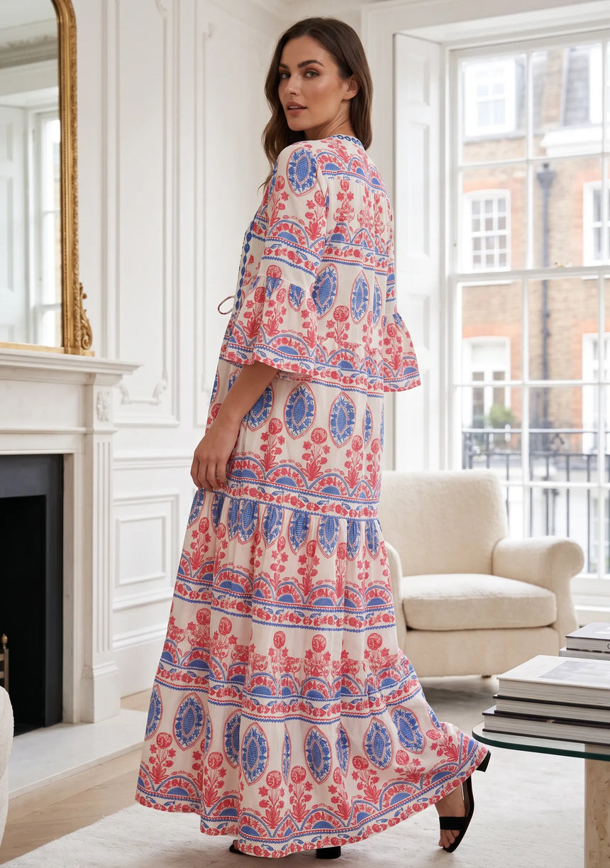 ibBan Cream Multicolour Printed Cotton Long Tunic - Pisley