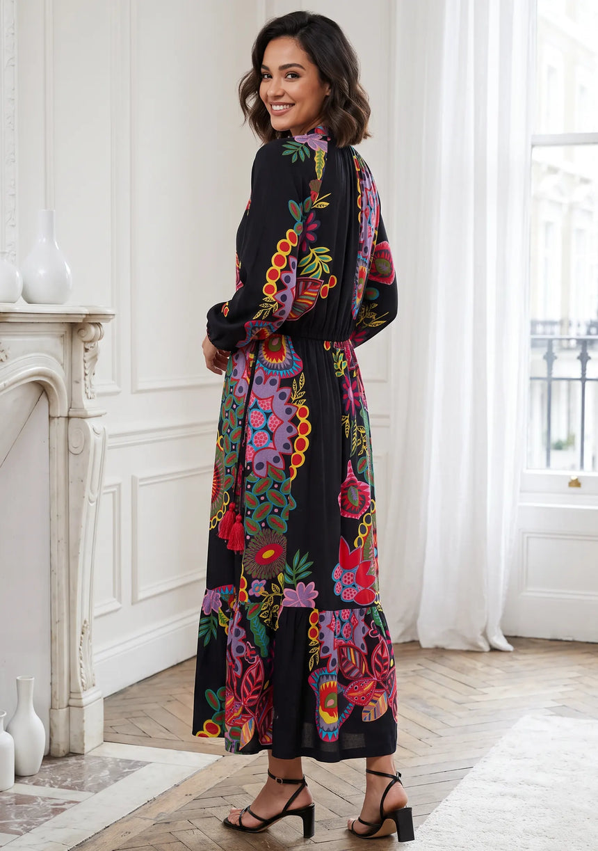 ibBan Women’s Black Multicolor Printed Long Tunic - Asrar