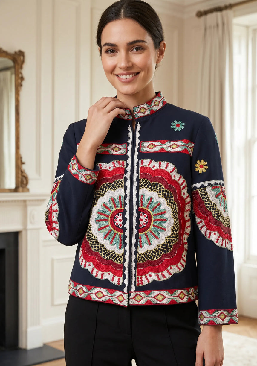 ibBan Hand Embroidered Winter Jacket for Women | Luxury Artisan Outerwear - Rose