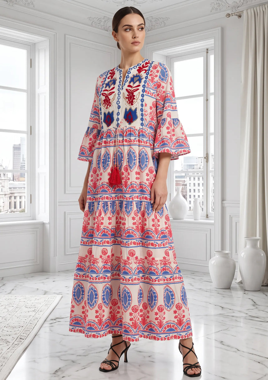 ibBan Cream Multicolour Printed Cotton Long Tunic - Pisley
