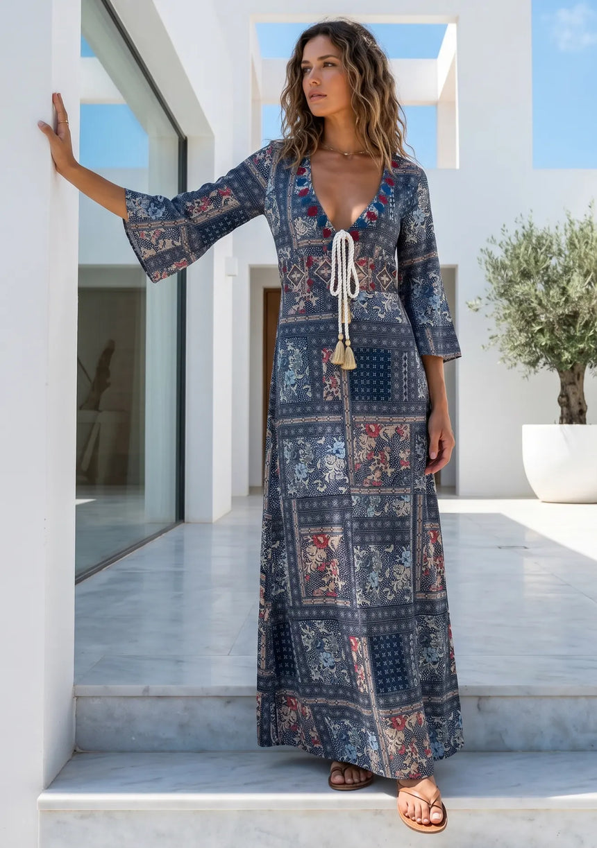 Boho Printed Cotton Long Dress for Women | ibBan Resort Collection - Rica