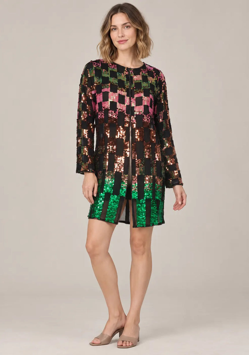 ibBan Women’s Net Long Jacket with Hand Embroidered - Gracie