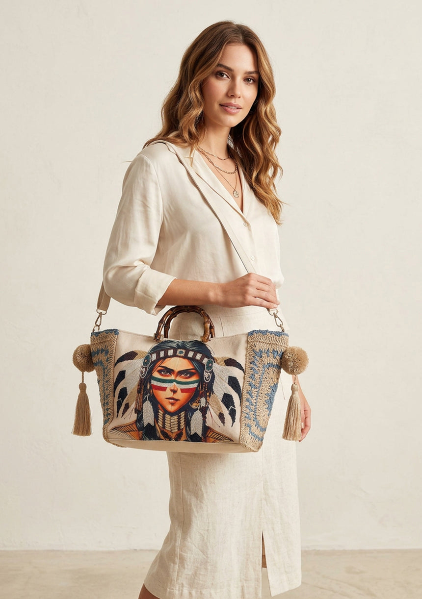 Bolso de lona bordado para mujer - Lea