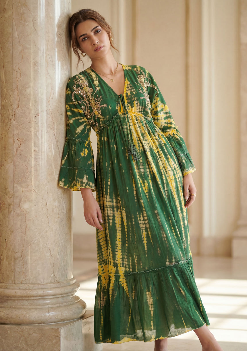 Maxivestido de lino de cuello redondo para mujer - Estilo tubo