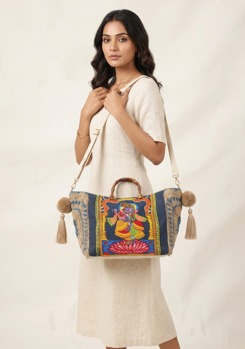 Bolso de lona bordado para mujer - Lila