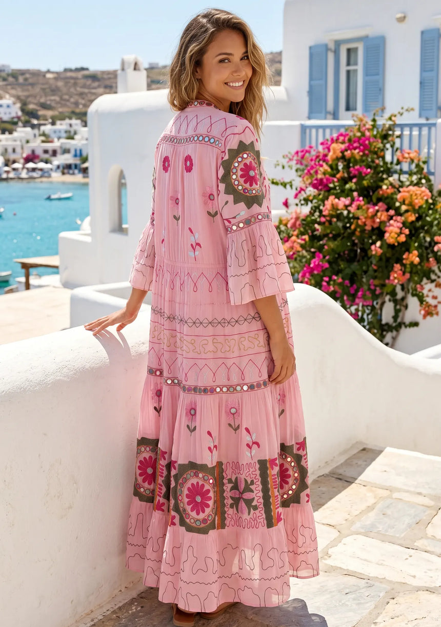 Women's Hand Embroidery Cotton Long Tunic Dress with Embroidery | ibBan - Orla