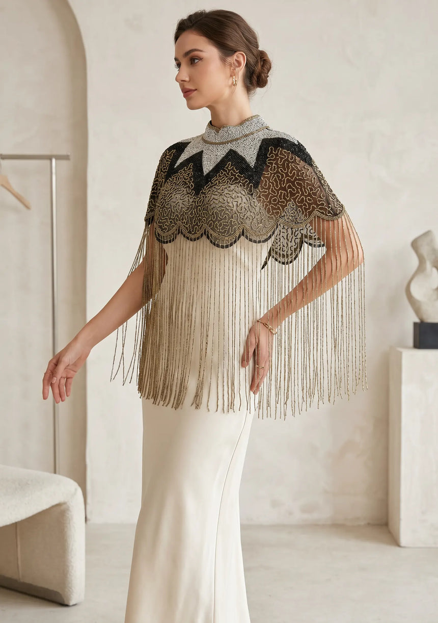 ibBan Hand Beaded Embroidered Party Cape | Luxury Women's Evening Cape - Liza