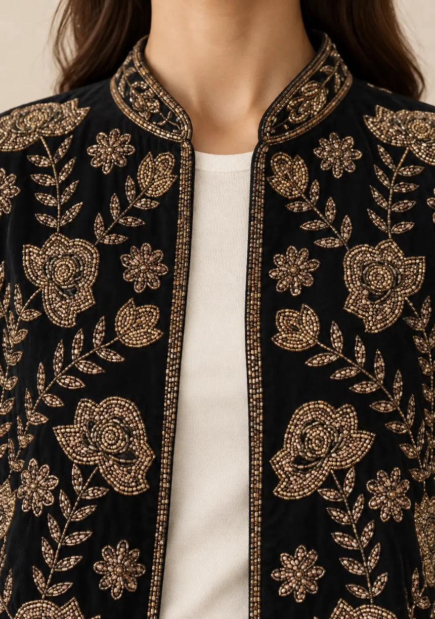 ibBan Women’s Black Hand Embroidered Beaded Jacket - Morgan