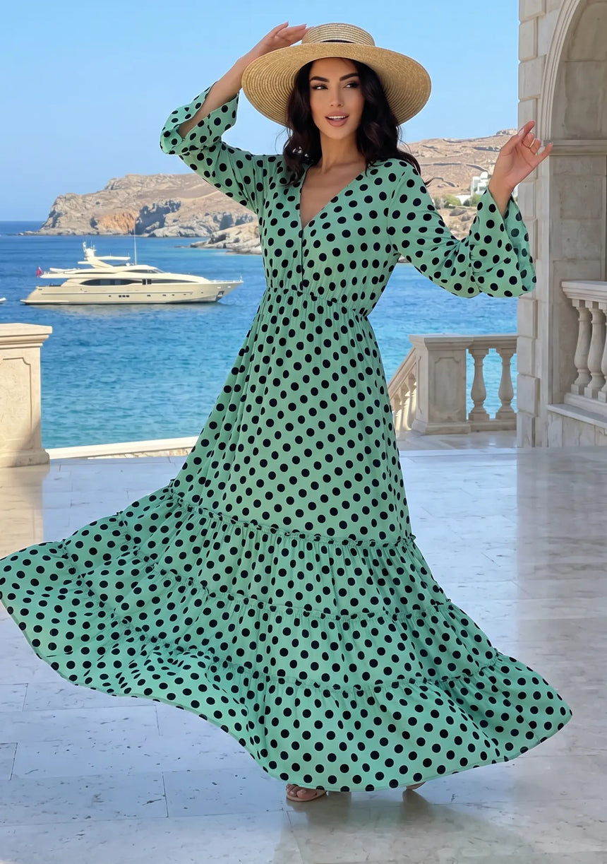 ibBan Printed Cotton Maxi Dress | Women's Polka Dot Summer Dress - Polka Dress