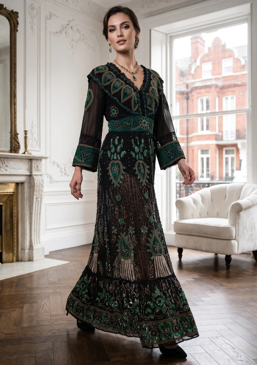 ibBan Luxury Hand Embroidered Long Dress | Designer Dress - Abiba Long Dress