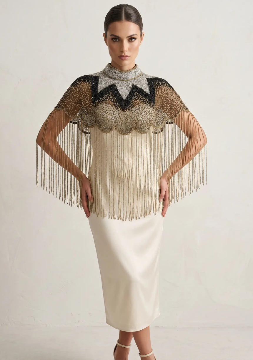 ibBan Hand Beaded Embroidered Party Cape | Luxury Women's Evening Cape - Liza