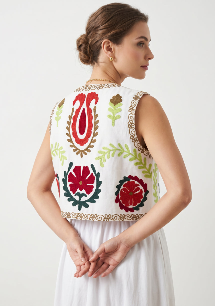 Women's Outing wear Open Front Round Neck Gilet - Ambir