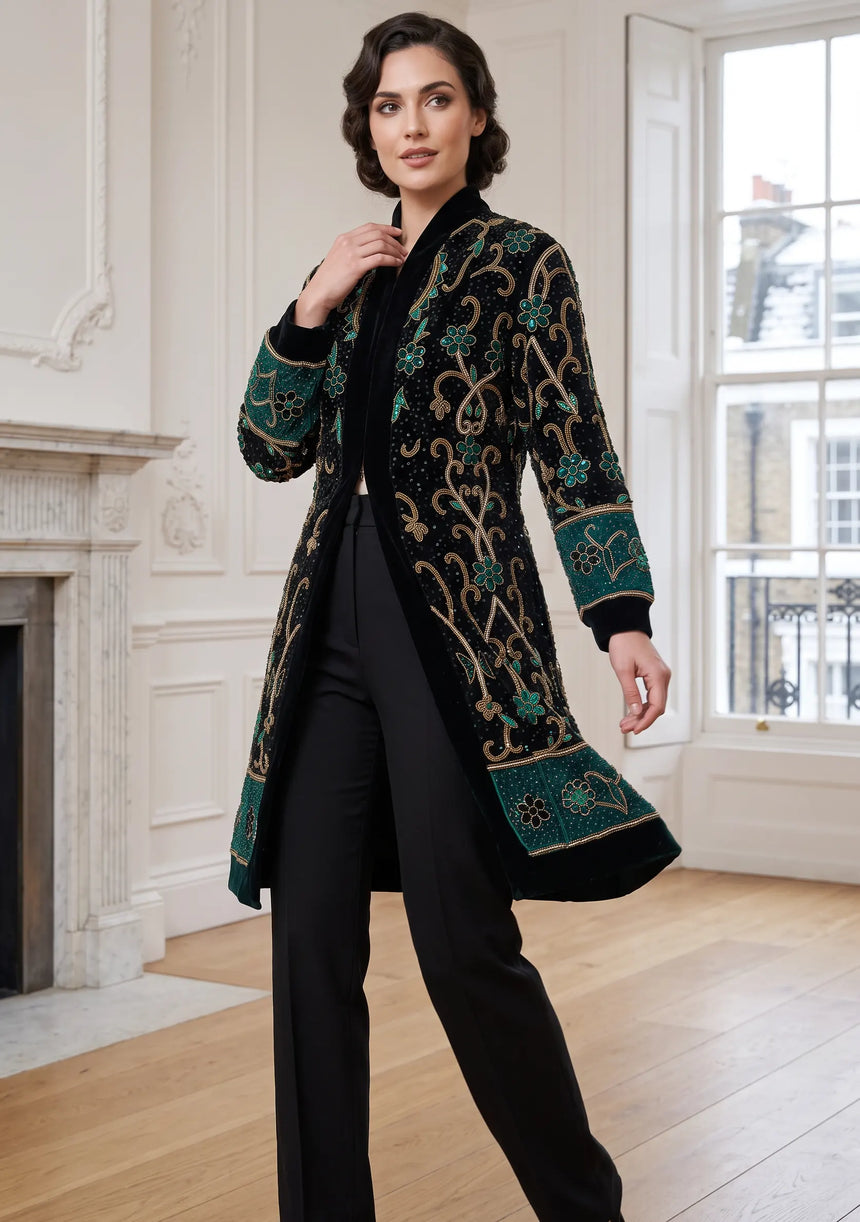 ibBan Luxury Hand Embroidered Women's Coat -Abiba