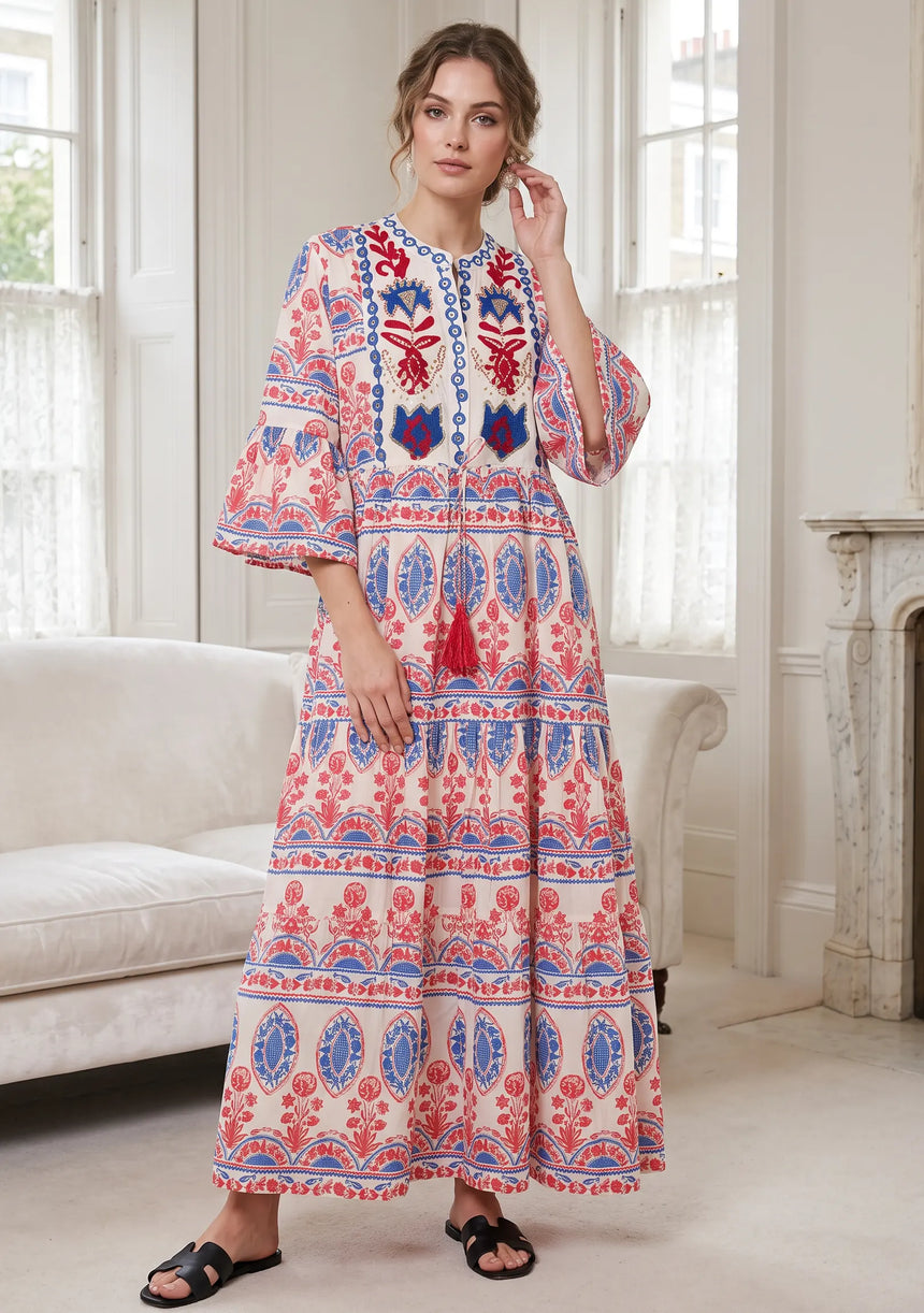 ibBan Cream Multicolour Printed Cotton Long Tunic - Pisley