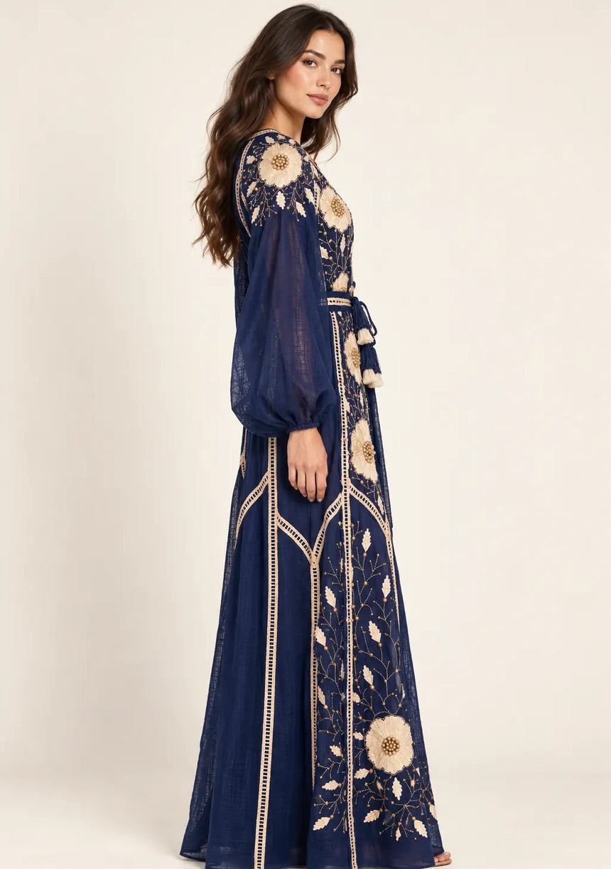ibBan Floral Embroidered Cotton Long Dress - Johri