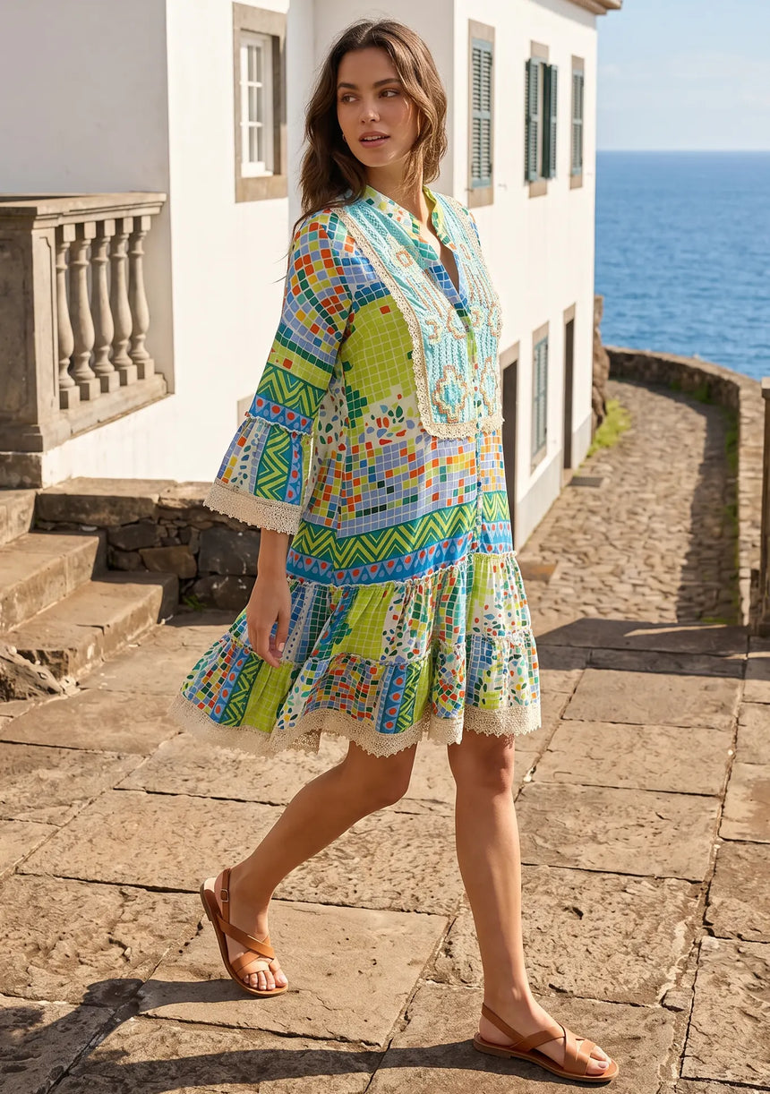 ibBan Premium Cotton Hand Embroidered Short Tunic Dress -Alimra
