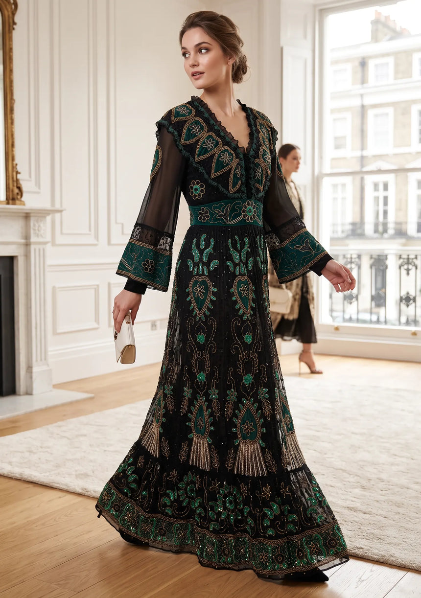 ibBan Luxury Hand Embroidered Long Dress | Designer Dress - Abiba Long Dress