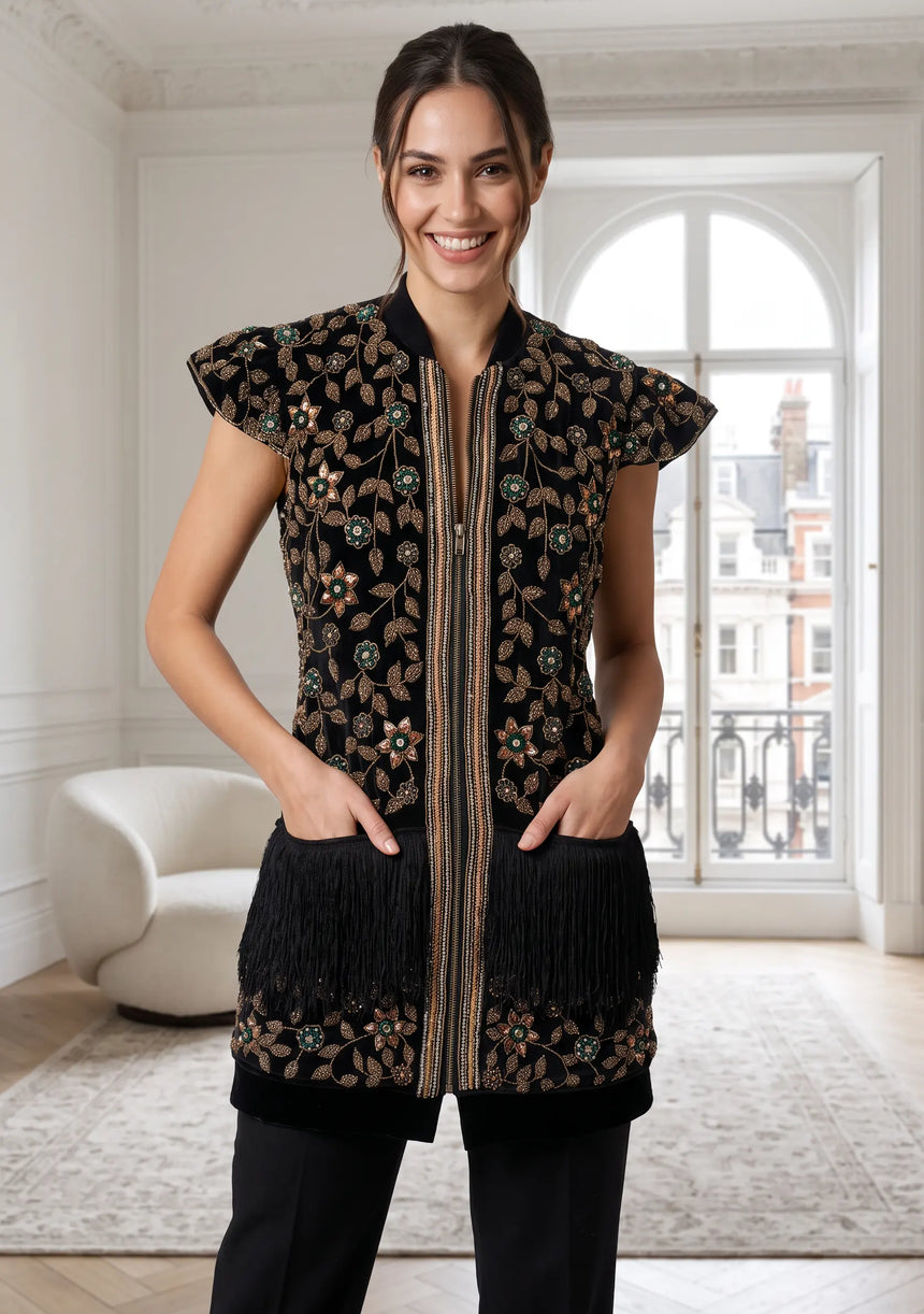 bBan Women's Hand Embroidered Vest Coat -Asleen