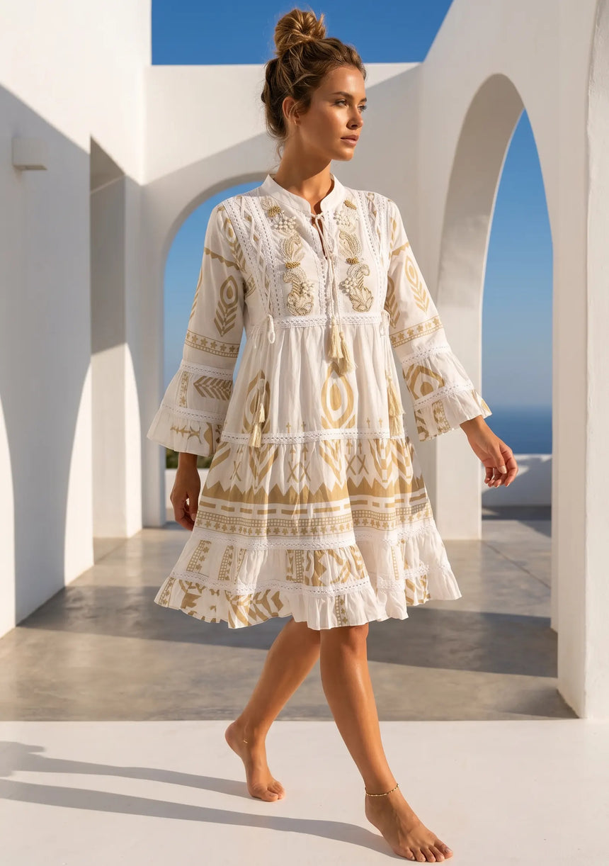 Boho Cotton Tunic Dress with Embroidery for Women | ibBan - Aura