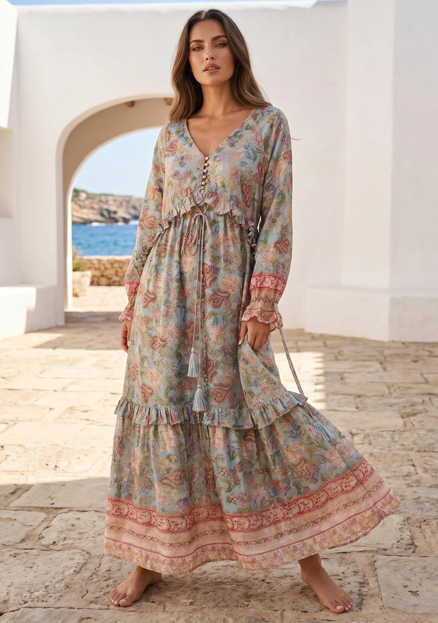 ibBan Premium Lurex Maxi Dress with Hand Embroidery | Luxury Boho -Baria