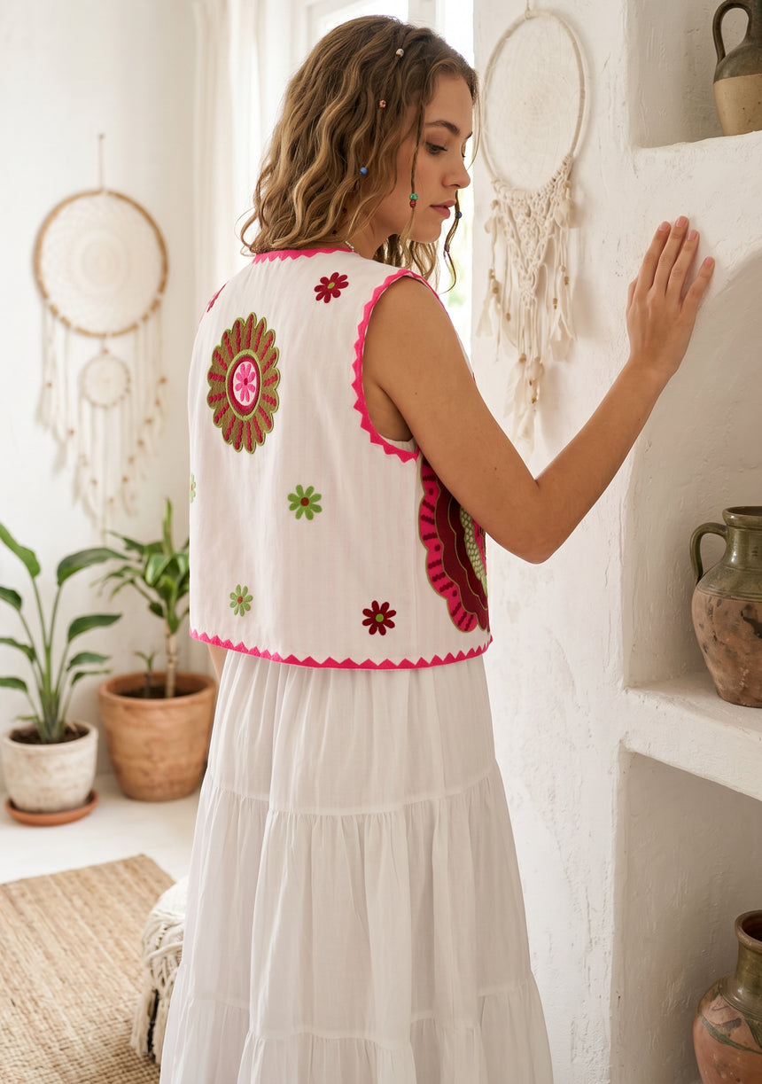 Women's Outing wear Open Front Round Neck Gilet - Sara