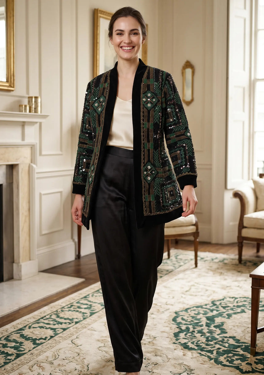 ibBan Women's Hand Embroidered Short Coat - Anum
