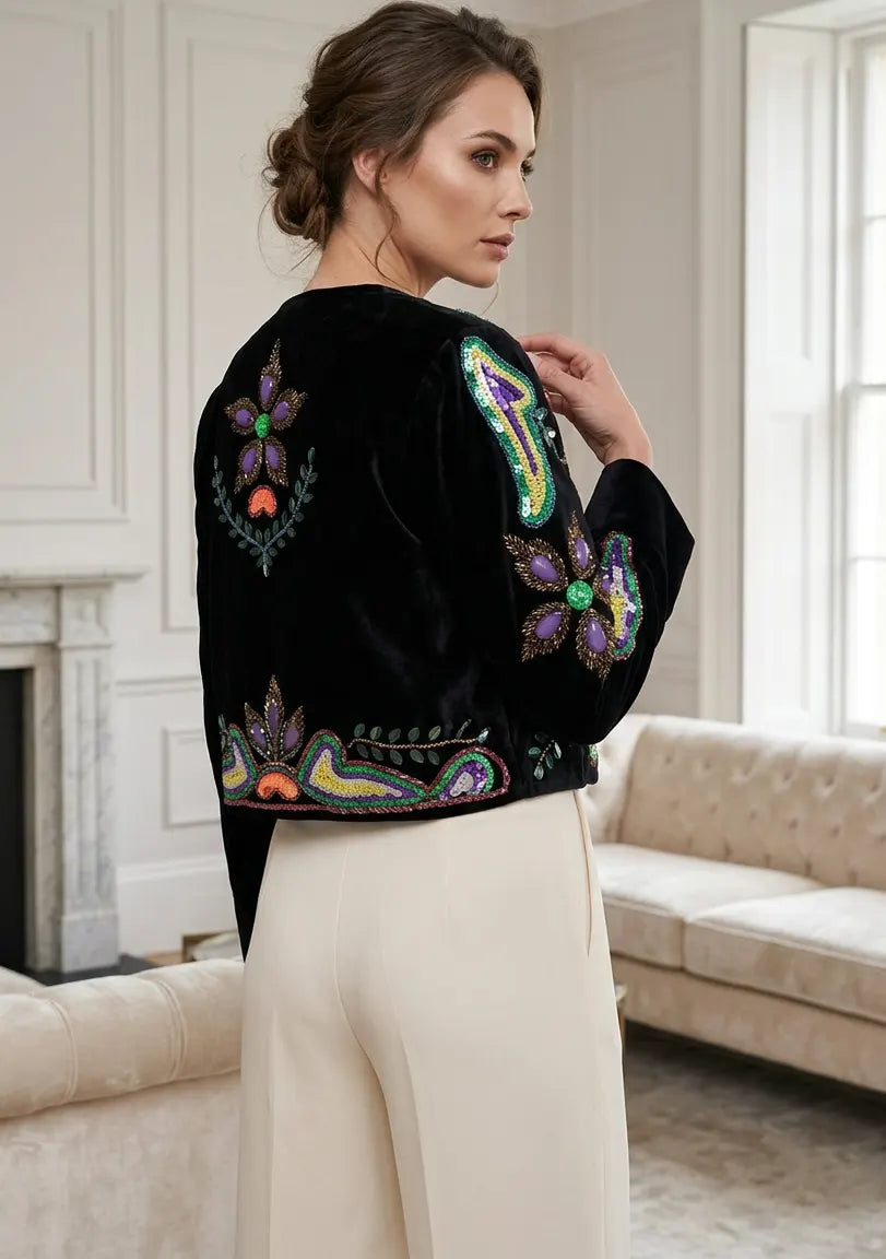 ibBan Women's Hand Embroidered Velvet Winter Jacket- Nigar Jacket