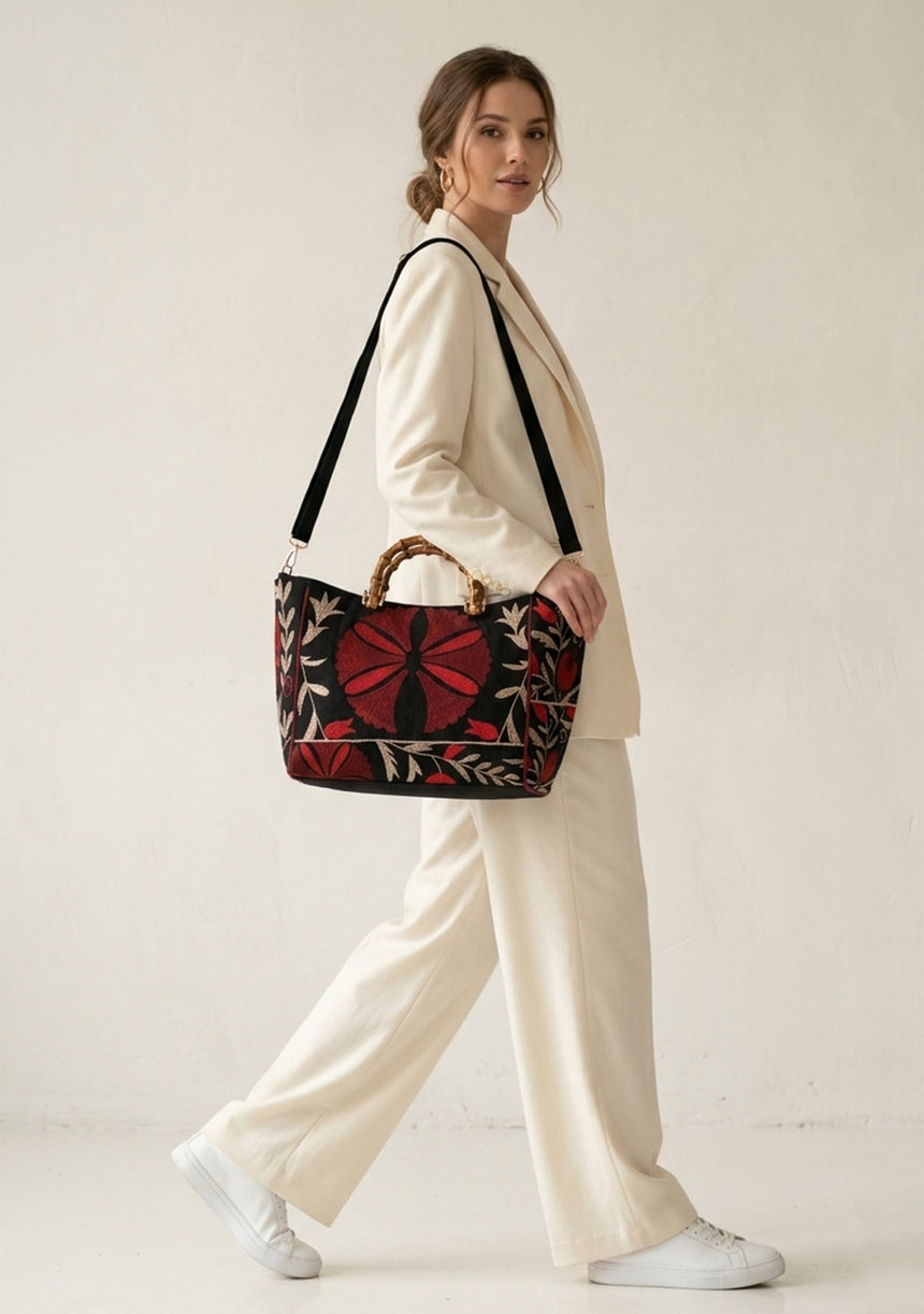 Bolso de mano de lona bordado para mujer - Mona