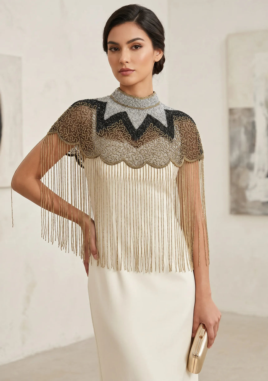 ibBan Hand Beaded Embroidered Party Cape | Luxury Women's Evening Cape - Liza